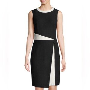 St.John Elegant Black and White Colorblock Sheath Sleeveless Dress